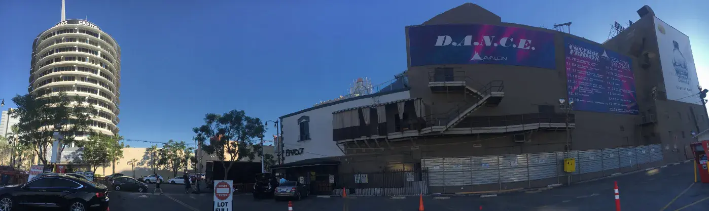 Avalon Theatre exterior and surrounding Los Angeles streetscape